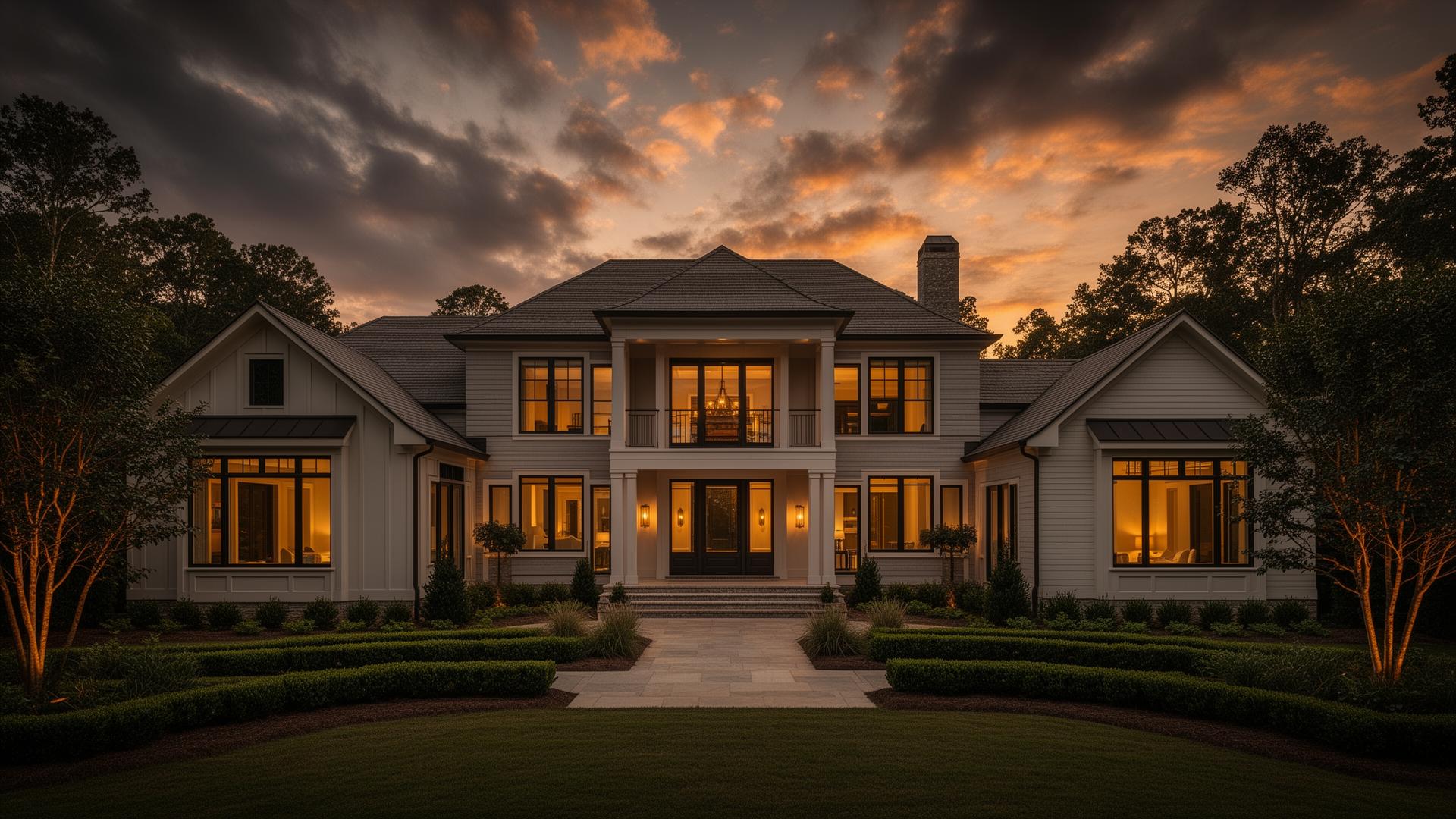 Luxury Greensboro home at golden hour